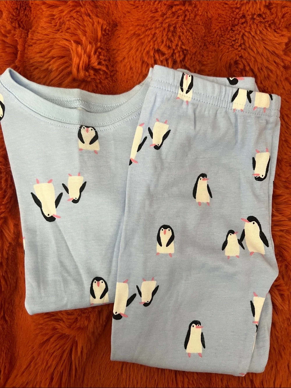 Kids Penguin Print Light Blue Pajama Top